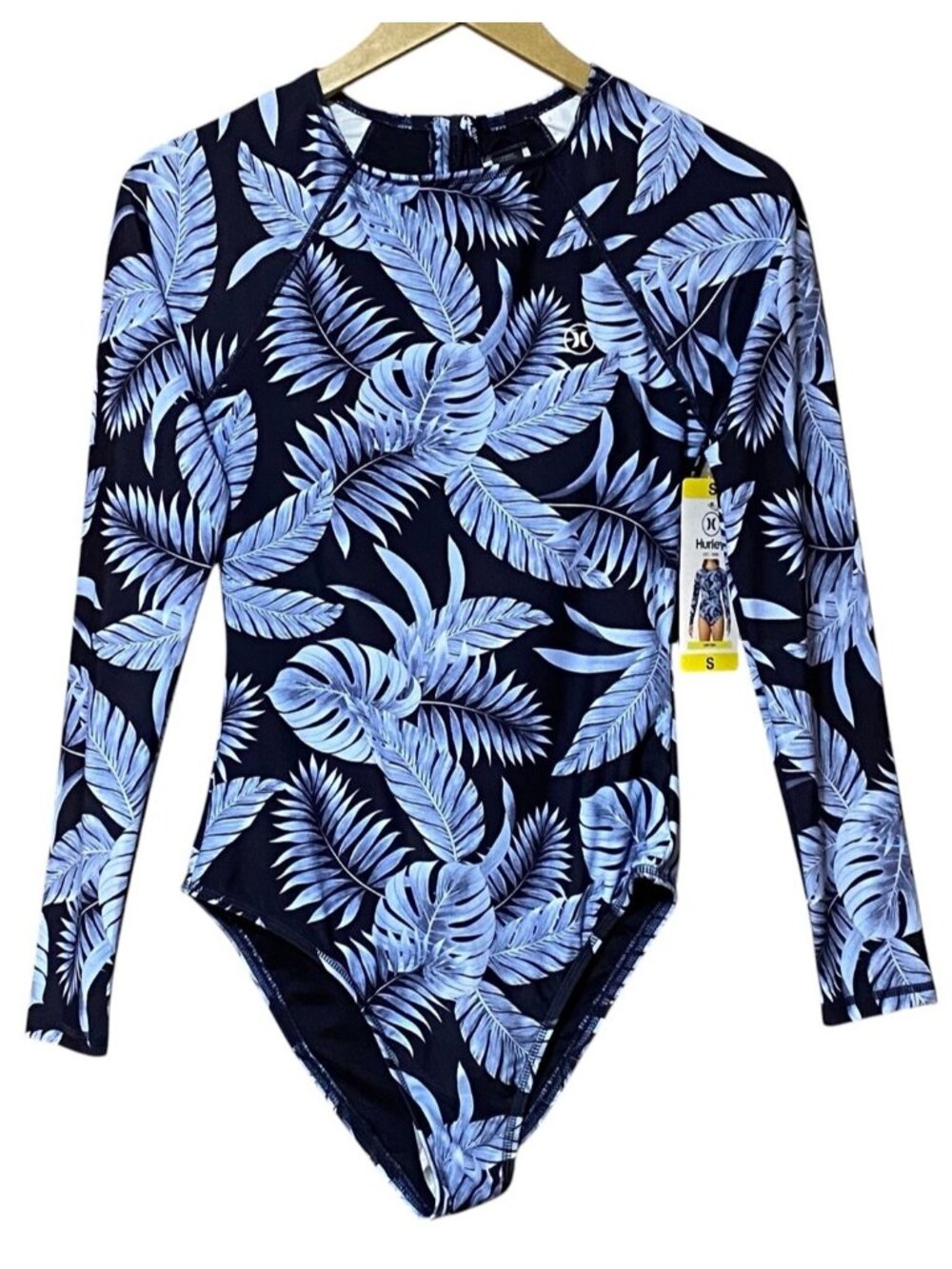 SOLD!! DO NOT BUY!! Hurley Blue Tropical Leaf Long Sleeve Swimsuit S NWT UPF